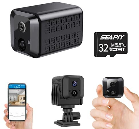 Mini fotocamera, telecamera di sorveglianza WiFi 4K HD con batteria integrata, piccola fotocamera con sensore di movimento, visione notturna, trasmissione in tempo reale e archiviazione cloud (mini2)