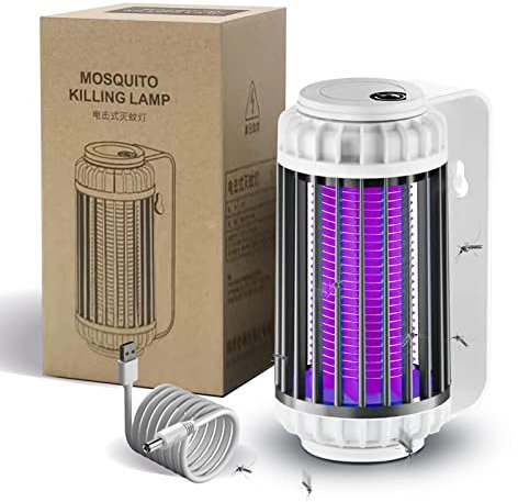 Antizanzare Elettrico Portatile USB, Zanzariera Elettrica da Interno, Lampada Zanzare Esterno, Lampada Antizanzare Ricaricabile, Anti Zanzare Mini Campeggio UV Luce 50m² (Ricaricabile, Grigio)