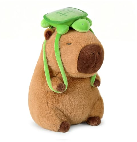 shownicer Plüschtier Capybara Kuscheltier mit Schildkröte Stofftier Kawaii Capybara Plüsch Kissen Spielzeug Wurfkissen Geschenk für Kinder Mädchen 3+ Jahre (Schildkröte, 45cm)