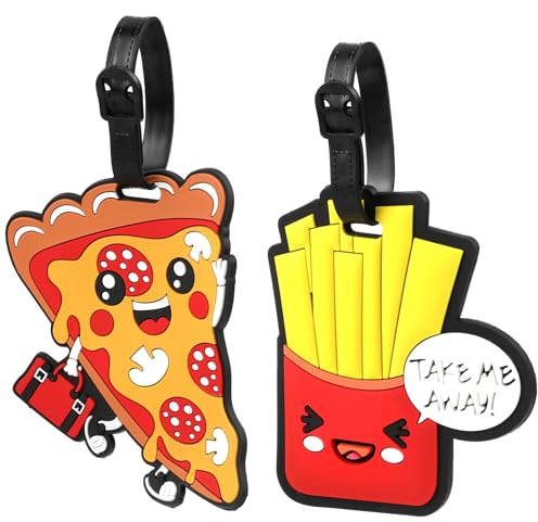 Etichette per Valigie Patatine Fritte per Pizza,2 Pezzi Etichetta per Viaggio Bagaglio PVC,Simpatico Identificatore Valigia,Bagagli Tag,Deposito Bagagli Targhetta per Bambini Donne Uomini