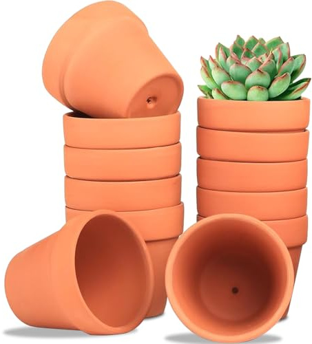 Kinfezlon 12 vasi in terracotta da 7 x 6 cm, piccoli, piccoli vasi di terracotta per fai da te, vaso in terracotta con fori di drenaggio, buon drenaggio e ventilazione, adatti per interni ed esterni