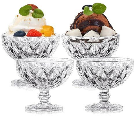Bargain House Ice Cream Cup 300ml 10.6oz x 4 Bowls, Durable Sundae Dessert Glasses for Prawn Cocktail, Fruit, Salad, Snacks, Trifles & Christmas Holiday Party – Stylish Serving Bowls