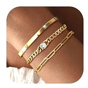 Chriscoco 3pcs Bracciale Donna Oro Bracciale Donna Acciaio Inossidabile Regolabili Figaro Serpente Tennis Bracciale Set Bracciali Donna Placcato Oro 14k Braccialetto per Donne Ragazze
