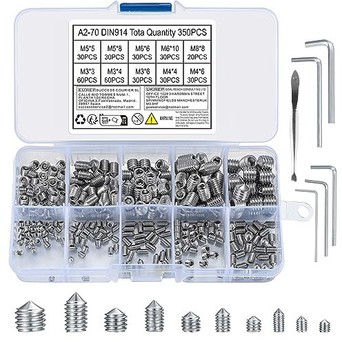 350 Pcs vis à tête sphérique conique, M3/M4/M5/M6/M8, en acier inoxydable, vis à six pans creux pour poignées de porte, avec 5 clés Allen