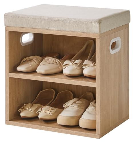 YMYNY Panca per scarpe con cuscino, scarpiera a 2 ripiani, 15,4 x 11 x 16,54 cm, colore naturale chiaro