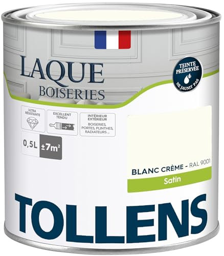 Tollens - Peinture, Laque, Ultra Résistante, Multisupport, Satin, Blanc Crème, 0.5L = 7m2
