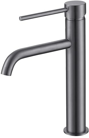 Go Bathrooms Tall Basin Mixer Tap Gunmetal Swivel Handle | Gunmetal grey tall mono basin mixer tap with single lever swivel handle for countertop vessel sinks.