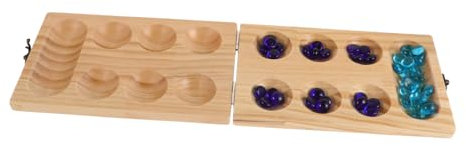 Sosoport Faltbares Holz Mancala-Spiel Für Junge Mädchen Mit Glassteinen Tragbares Brettspiel Für Zwei Spieler Vintage-mancala-Set Mit Aufbewahrungsbox Für Familie Und Reisen