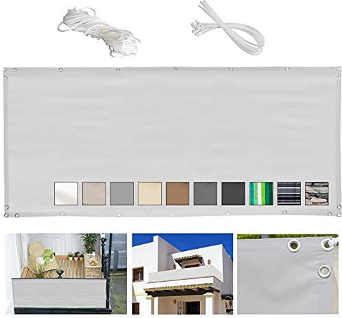 Anti-Diebstahl-Balkon-Abdeckung, 120 x 180 cm, atmungsaktiv, Sichtschutzzaun, Jalousien, verschiedene Größen und Farben, Terrassen- und Balkonschutz mit Kabelbindern, Weiß