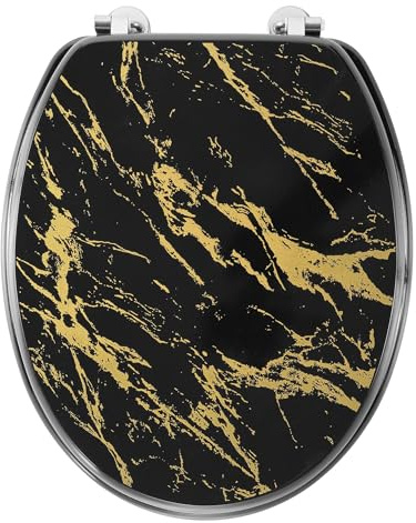 Douceur d'Intérieur, WC-Sitz mit Metallscharnieren (37 x 47 cm) Aquamarbre Schwarz/Gold, MDF bedruckt Metallic