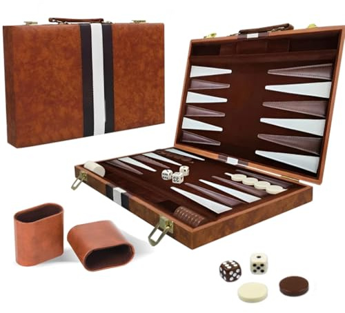 KBIBCK Backgammon-Set, Backgammon Koffer, Klassische Brettspiele für 2 Spieler, Tragbares Reise Strategie Spiel Set mit Hochwertigem PU-Lederetui, Schachfiguren und Würfeln für Erwachsene, Kinder