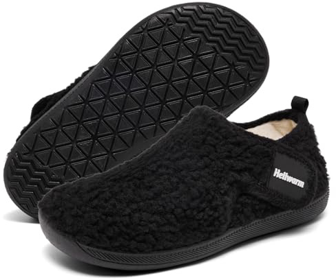 Heiiwarm Boys Girls Kids Slippers Warm Indoor House Bedroom Shoes Cozy House Slippers Barefoot Slip-On Winter Socks Black Big Kid 3.5