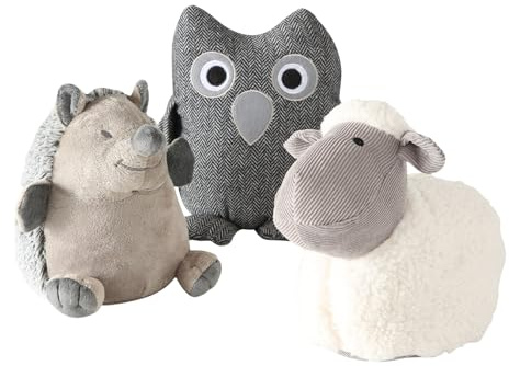 Seaside No.64 – Niedliche Türstopper im Tier-Design - 1 kg Sandfüllung im Inneren - dekorativer Türpuffer/Fensterstopper – ideal für Kinderzimmer, Flur oder Wohnzimmer (3er-Set Igel/Eule/Schaf)