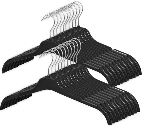 Taylor & Brown 20 Strong Black Plastic Adults Garment Coat Clothes Hangers with Notches - with 360-Degree Swivel Hook - Ideal for Organising Tops, Shirts, Coats, Jackets, and Blouses