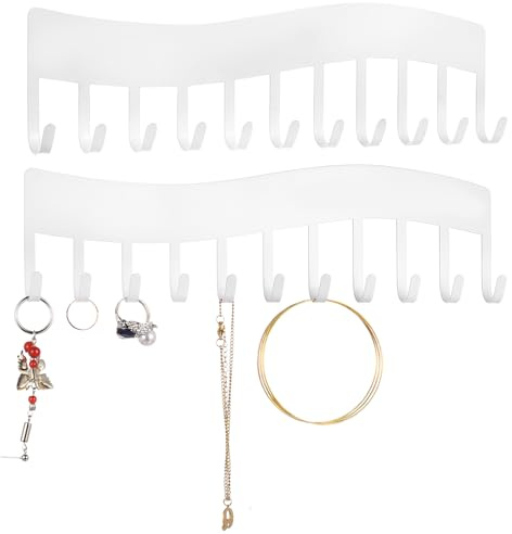2 PcsPorte Bijoux Mural, Support Bijouxs, Organisateur de Bijoux Suspendu, Porte Collier Presentoir, Crochets Support de Rangement pour Organisateur de Colliers boucles d'oreilles Bracelets(Blanc)