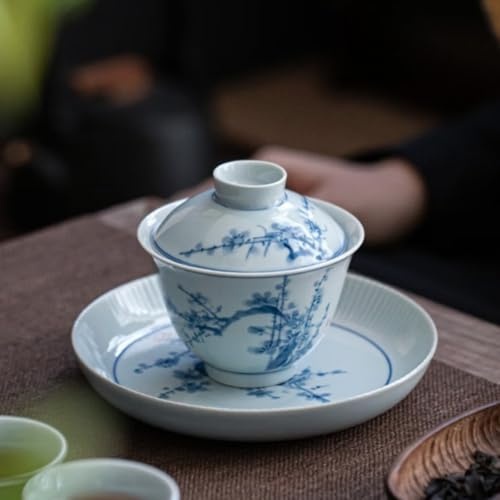 LEEDJUINE Ceramics - Juego de té de porcelana azul y blanca Gaiwan, 160 ml, estilo antiguo, hecho a mano
