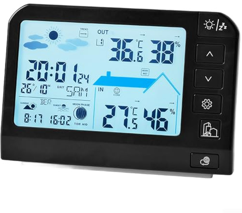 Reloj meteorológico, pantalla a color, LCD, multifuncional, digital, termómetro higrómetro para interiores y exteriores, higrómetro 767-777 (777 negro)