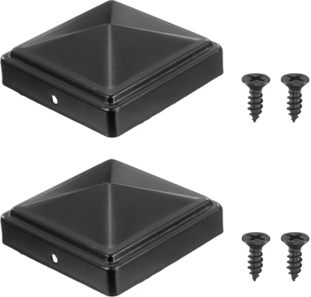 sourcing map 82x82mm Pyramid Post Cap Galvanized Steel with Screws,2Pcs | Fence Post Cover for Wood/Metal Fence Posts,Mailbox,Pyramid Cover,Outdoor,Garden,Decks,Black