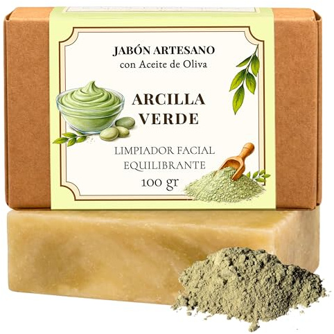 CABRERIZO SOAP-Jabon de Arcilla Verde Natural Artesano con Aceite de Oliva – Limpieza Facial Purificante para Piel Mixta o Grasa – Jabón Natural en Pastilla para Cara y Cuerpo – Jabones Artesanales