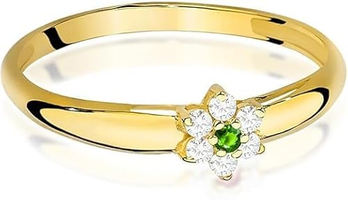 GREMARI Verlobungsring Damen mit Zirkonia Stein 333 Echtgold 8K Blumen Ring mit Grüner Zirkonia Klassischer Verlobungsring Damen Schmuck Box Geschenk für Frauen