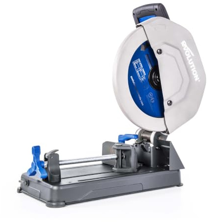 Evolution Power Tools Tronzadora para Corte de Metal de 355 mm (14) 230 V | S355CPSL con Disco TCT para Acero Dulce | Cortes a Inglete de 0° a 45°, Tornillo de Banco de Liberación Rápida, Sierra para
