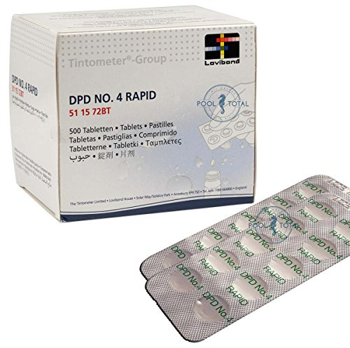Lovibond DPD 4 Rapid 500 Tabletten (50 Streifen) by Pool Total | Markenqualität Tintometer | zur Messung des Aktivsauerstoff-Gehalts im Pool, Spa & Schwimmbad