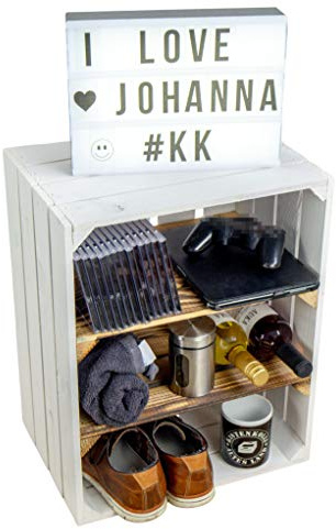 Kistenkolli Altes Land Obskistenregal Johanna 50 x 40 x 29cm HxBXT weiß mit zwei Mittelbrettern geflammt quer Obstkiste Weinksiten Apfelkisten Nachttisch