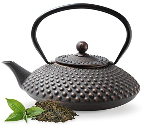 Tealøv TEEKANNE GUSSEISEN 1,25 Liter | Gusseiserne Teekanne im Japanischen Stil | Gusseisen Teekanne mit Sieb aus Edelstahl | Hervorragende Wärmespeicherfähigkeit | Langlebig | Kambin | Kupfer