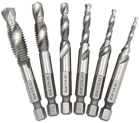 Saiper 6pcs Drill Tap Combination Bit Set (1/8''-3/8'') with 1/4 Hex Shank, HSS 4341 Drill Tap Countersink Screw Thread Bits