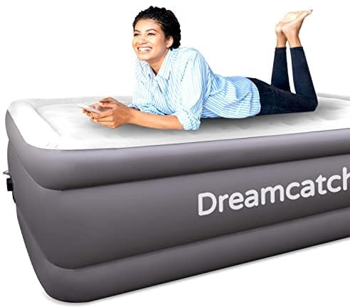 Dreamcatcher Premium Inflatable Mattress Double Air Bed 191x137x46cm. Dark Grey Blow Up Bed Air Mattress with Built in Electric Pump & Airbed Storage Bag Included