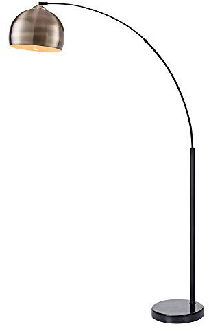 Teamson Home Arquer 173cm Arc Floor Lamp for Living Rooms, Home Offices, Dining Rooms, Bedrooms with Faux Black Marble Base and Antique Brass Bell Shade