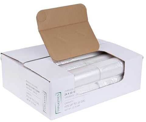 TYPLASTICS Trash Can Liners - Wholesale 1000 Count High Density Garbage Bags on Perforated Roll 10-15 Gallon 24 x 33