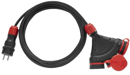 KEL Verlängerungskabel 3x1,5 mm2 IP44 Kabel in Gummischlauch Mehrfachsteckdose Steckerleiste Rot Schwarz 5 m