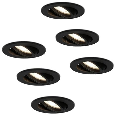 HOFTRONIC - LED Einbaustrahler 230V GU10 Dimmbar Schwarz Neutralweiß Lichtfarbe 6er set Deckeneinbauleuchte 6x400 Lumen Einbauspots IP44 für innenbereich - Deckeneinbaustrahler, Wohnzimmer und Büro
