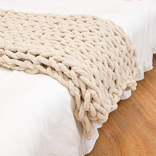 Tjock stickad filt för soffa och säng – stor grå stickad 100 x 100 beige
