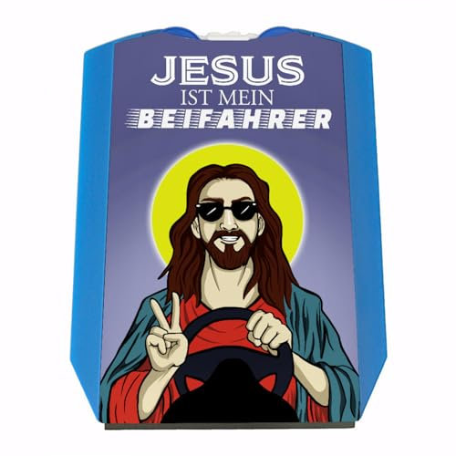 speecheese Jesus ist Mein Beifahrer Parkscheibe mit 2 Einkaufswagenchips mit lustigem Spruch und Jesus Motiv für Autofahrer mit Schutzengel Parken Christus witzig für alle Christen und