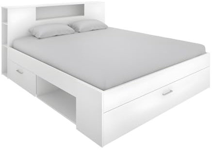 Vente-unique Bett mit Stauraum & Schubladen - 160 x 200 cm - Weiß - Leandre