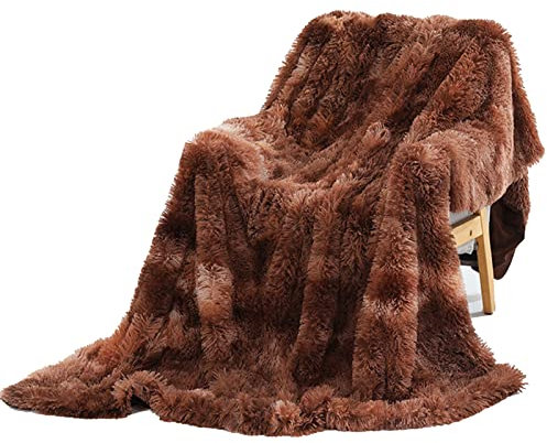 Kuscheldecke Flauschig, Super Weiche Warme Langhaare Decke Flauschig, Wolldecke Kunstfell, PV Und Flanell Wendedecke Als Sofadecke, Fleecedecke, Tagesdecke (Brown,130×160cm)