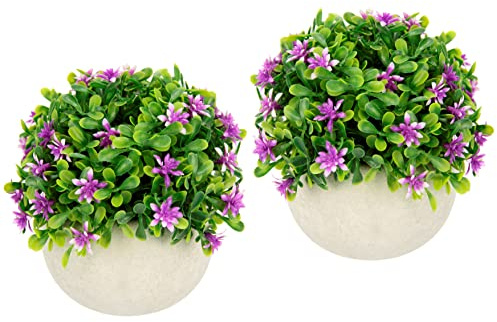 Flair Flower Blütenbusch im Topf Künstlich Wachsblume Busch Tischdeko Mittelstück Hochzeitsdeko Kunstblumen Plastikblumen Floristik 020999LA Lavender 11x12x12 cm