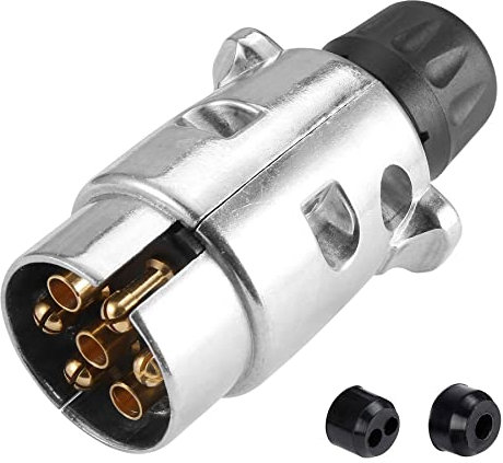 SPARKMOTO 7 Poliger Anhänger Stecker, mit Aluminiumgehäuse, nach ISO 1724, mit wasserfester Dichtung,7Pin Hänger Stecker,12V 7 poliger Metall Stecker für PKW KFZ AHK 7-pol Anhänger Stecker(Nuss Kappe)