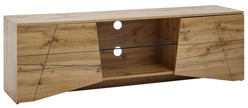 FineBuy Lowboard Holz Eiche-Dekor 160x50x40 cm TV-Kommode mit Zwei Türen, Design TV-Schrank Hoch, Fernsehtisch Fernsehschrank Modern, Fernsehkommode Wohnzimmer
