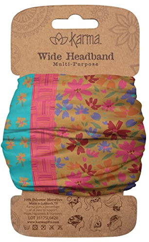 Karma Teal/Apricot Split Floral Headband for Women - Wide - Fabric Headband and Stretchy Hair Scarf - Teal/Apricot (KA2001)