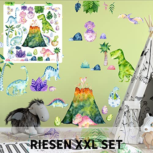 Wandtattoo Vulkan Dino Kids für Kinderzimmer | 126 x 90 cm, Vulkan Dino Kids; selbstklebende Vinylfolie für Tapete, Raufaser, Möbel, Glas und Türen