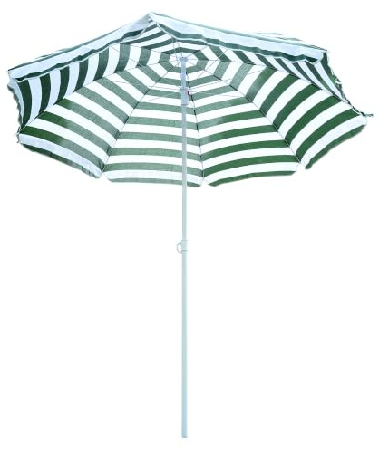 Outsunny Sombrilla de Playa Ø180 cm Techo Inclinable Rayas Verde y Blanco | Poste de Metal, Protección Solar, para Jardín, Terraza, Exterior