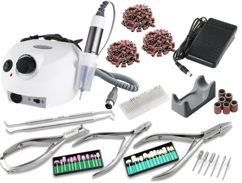 Fußpflegegerät Pediküre Fräser Fußpflege Set mit kompletter Ausstattung | Elektrisches Schleifgeräte Set mit Nagelzangen, Hornhautentfernern und Nagelfräser-Bits