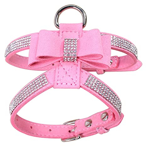 Fmall Harnais pour chiens Fmall avec nœud papillon et strass pour petit animal de compagnie, yorkshire, chihuahua, taille XXS