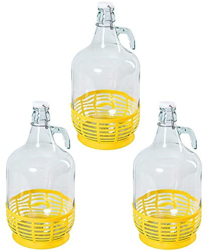 Mikoni 3 stycken 5 l jäsballong med krok och gul plastkorg flaska glasballong vinballong strykflaska