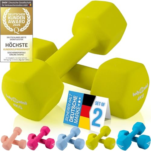Body & Mind® Hantlar Set med 2 hantlar Hantlar; Effektiv styrketräning med olika vikter; Fitnessträning hemma (4 kg - Gul uppsättning av 2)