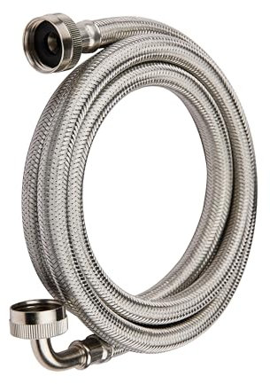 EFIELD 5 Ft Premium Washing Machine Hose with 90 Degree Elbow, Hot or Cold Water Supply Line, PVC Core with Braided Stainless Steel (5 Ft),(HOSE022)