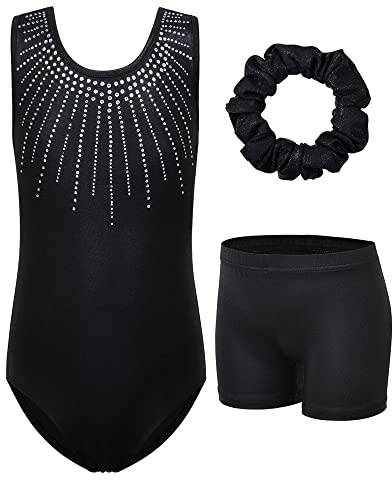 ZNYUNE Mädchen Turnanzug mit Hose Haarband Set Gymnastikanzug Kinder Shorts Trikot Turnen Ärmellos/Langarm Kleidung klassisch Turnbody